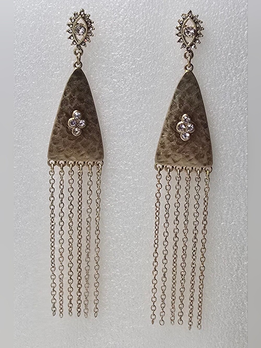Gold Tassel Drop Earrings with Crystal Accents